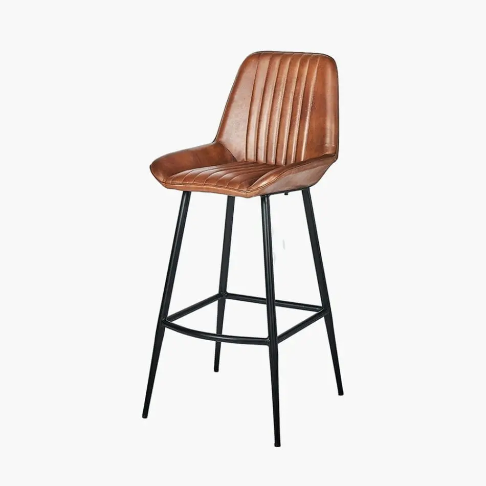 PL Brown Leather Barstool