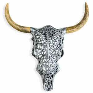 MG Silver/wood tribal bison head