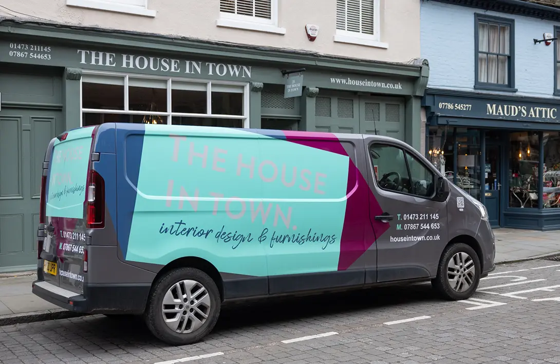 Van outside shop