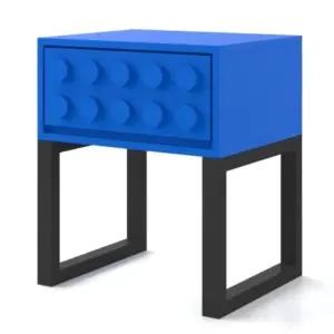 MG Blue Block Solid Wood Single Drawer Bedside Table