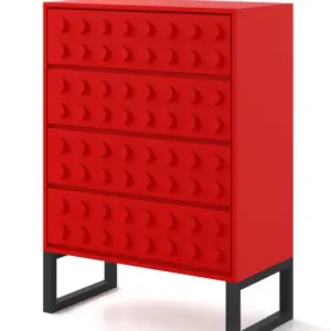 MG Red Block Solid Wood 4 Drawer Chest