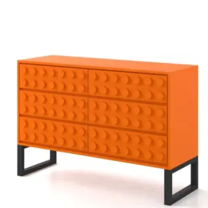 MG Orange Block Solid Wood 6 Drawer Side Cabinet