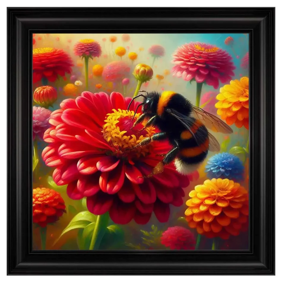 FG Velvet Bee on Flower Framed Artwork - 55cm