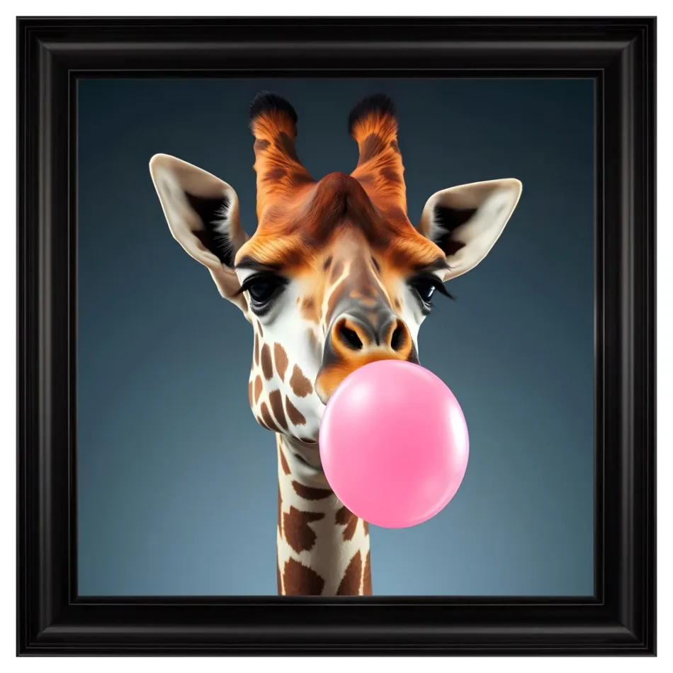FG Velvet Bubblegum Giraffe Framed Artwork - 55cm