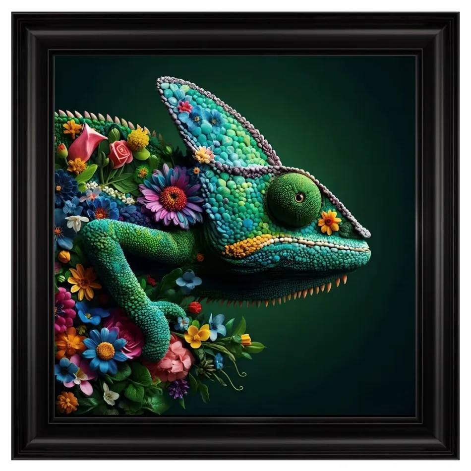 FG Velvet Floral Chameleon Framed Artwork - 55cm