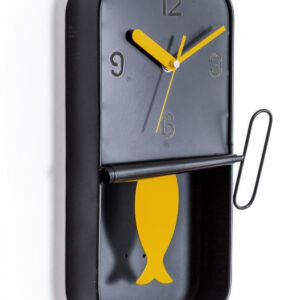 MG Black & Orange Metal Sardine Tin Pendulum Wall Clock