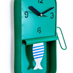 MG Mint Green Metal Sardine Tin Pendulum Wall Clock