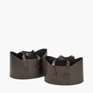 PL Alessio S/2 Peppercorn Leather Handled Storage