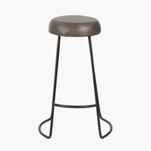 PL Cosimo Peppercorn Leather and Bronze Metal Bar Stool