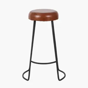 PL Cosimo Vintage Brown Leather and Black Metal Bar Stool