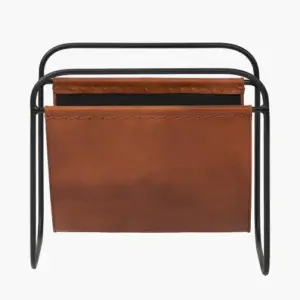 PL Eliseo Vintage Brown Leather Magazine Rack