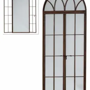 MG Antiqued Iron Tall Arch Window Metal Mirror