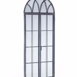 MG Antiqued Lead Grey Iron Tall Arch Window Metal Mirror