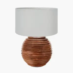 PL Pembury Brown Wash Large Turned Wood Table Lamp Base with Harry 40cm Ivory Cotton Mix Cylinder Lampshade