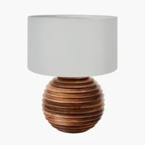PL Pembury Brown Wash Turned Wood Table Lamp Base with Harry 30cm Ivory Cotton Mix Cylinder Lampshade