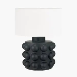 PL Serenity Black Bobbled Ceramic Large Table Lamp Base with Harry 40cm Ivory Cotton Mix Cylinder Lampshade