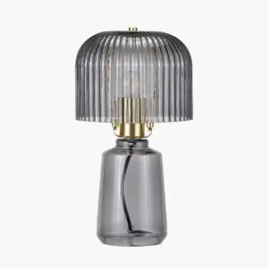 PL Zandra Grey Ribbed Glass Table Lamp