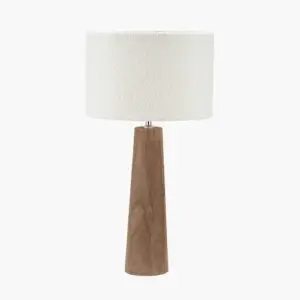 PL Esha Natural Conical Wood Table Lamp Base with Rouen 35cm White Boucle Cylinder Lampshade