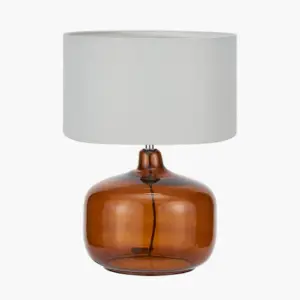 PL Corby Amber Glass Table Lamp Base with Harry 40cm Ivory Cotton Mix Cylinder Lampshade