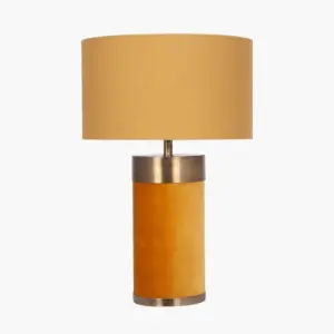 PL Mustard Velvet & Gold Table Lamp with 30cm Mustard Handloom Shade
