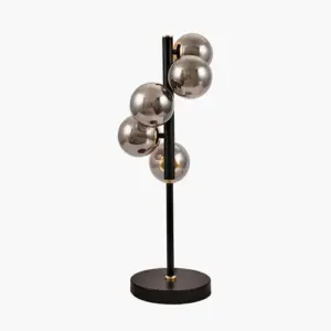 PL Blair Smoke Glass Ball and Black Metal Table Lamp
