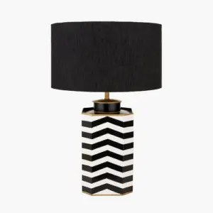 PL Black & White Hand Painted Lamp with 40cm Black Shade