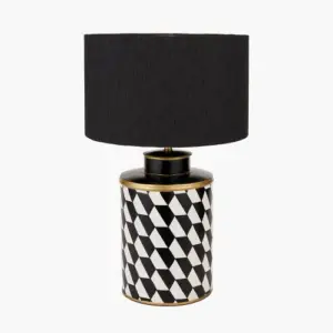 PL Black & White Geometric Hand Painted Table Lamp with 35cm Black Shade