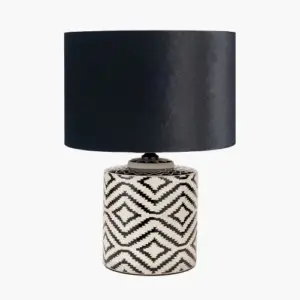 PL Black & White Ceramic Lamp with 35cm Black Velvet Shade