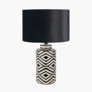 PL Black & White Ceramic Table Lamp with 40cm Black Velvet Shade