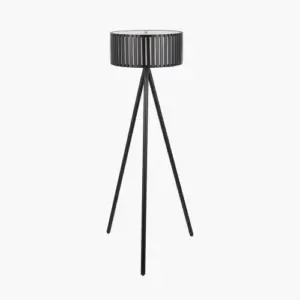 PL Rabanne Slatted Black Wood Tripod Floor Lamp
