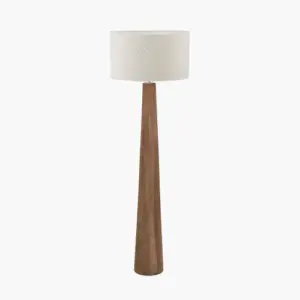 PL Esha Natural Conical Wood Floor Lamp Base with Rouen 50cm White Boucle Cylinder Lampshade