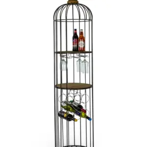 MG Black Metal and Wood Bar Storage Unit