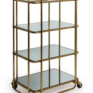 MG Antique Silver/Champagne Leaf Metal Bar Trolley with Mirror Shelves