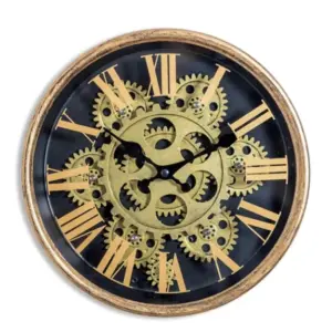 MG Black and Gold Small Moving Gears Clock