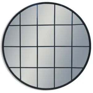 MG Large Antiqued Iron Round Metal Window Mirror