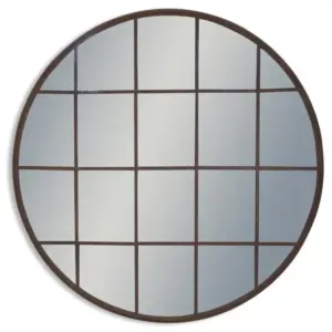 MG Large Antiqued Iron Round Metal Window Mirror