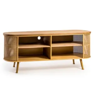 MG Rustic Metal Rattan and Wood Retro Media Unit