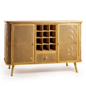 MG Rustic Metal Rattan and Wood Retro Sideboard Bar Unit