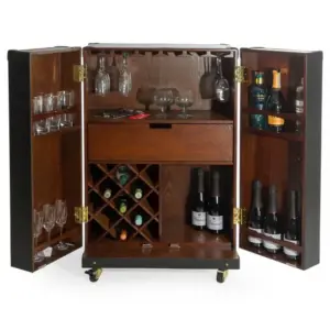 MG Soho Steamer Large Leather Two-Door Wine / Bar Cabinet