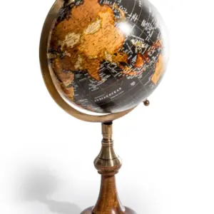 MG Antique Black Globe on Brass & Wood Stand