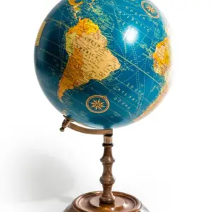 MG Large Blue Globe on Brass & Wood Stand