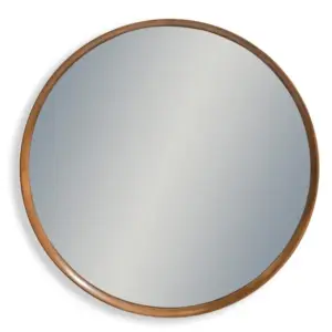 MG Extra Large Round Oak Wood-Framed Dovetail Wall Mirror