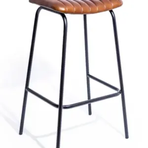 MG Industrial Ribbed Leather & Iron Classic Bar Stool