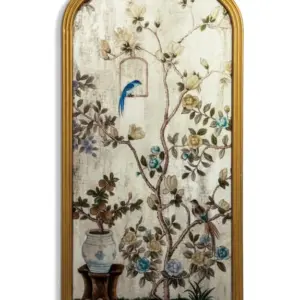 MG Tall Arch Gold-Framed Botanical Glass Wall Mirror