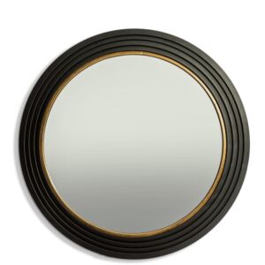 MG Large Savoy Black & Gold Metal Step-Framed Round Wall Mirror