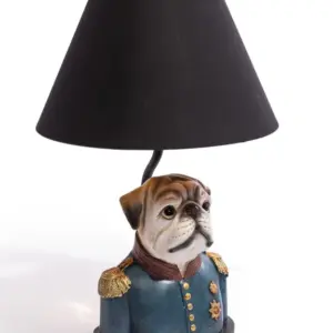 MG Gentry Pug Table Lamp w/ Black, Gold-Lined Shade