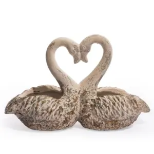 MG Large Antiqued "Love Heart" Pair of Swan Planters