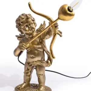 MG Antique Gold Standing Cupid Cherub Table Lamp