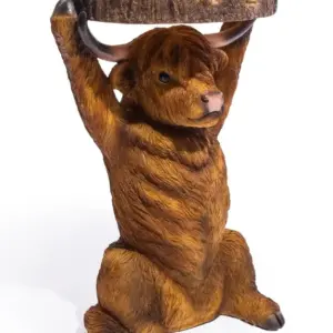 MG Highland Cow Holding "Trunk Slice" Side Table