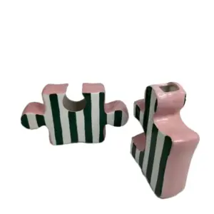 MG Set of 2 Green/White & Pink Ceramic Jigsaw Piece Vases